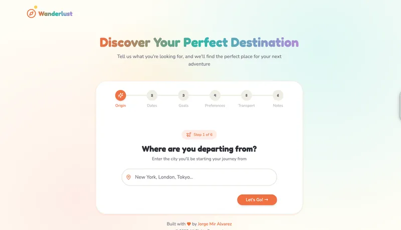Wanderlust travel app showing personalized destination recommendations with AI-powered suggestions